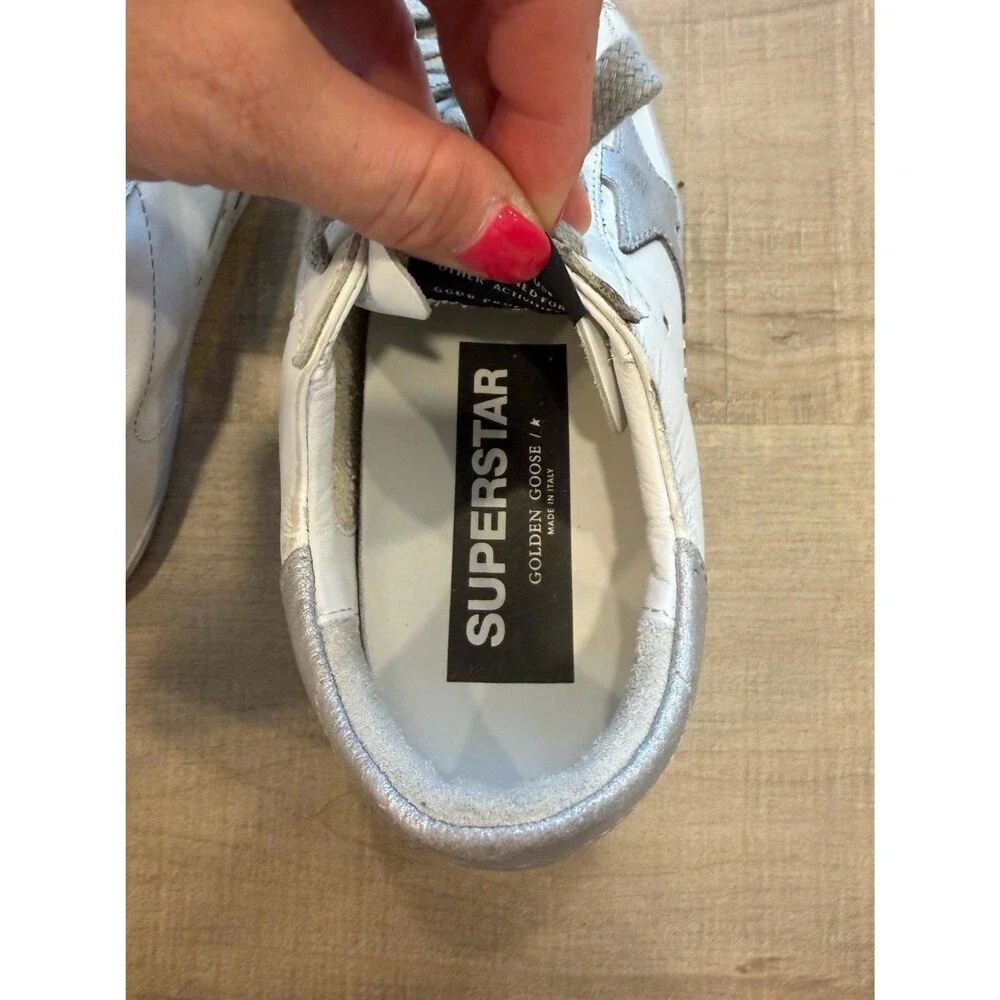 Golden Goose Super-Star White Leather Silver Star Sneakers Made in Italy - 35